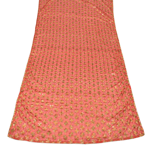 Sushila Vintage Red Floral Dupatta Art Chiffon Bagh Phulkari Embroidered Long Stole Wrap