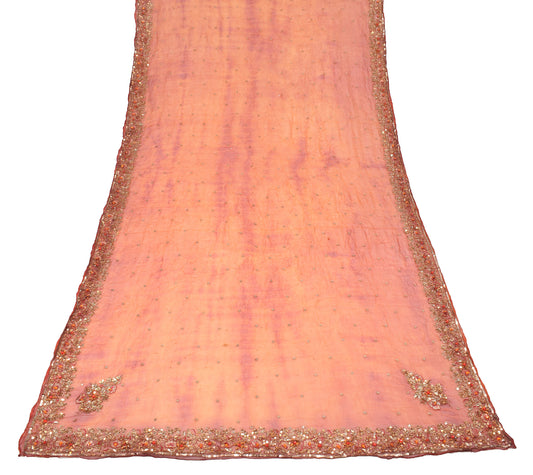 Sushila Vintage Orange Tie-Dye Dupatta Hand Beaded Pure Chiffon Long Stole Wrap