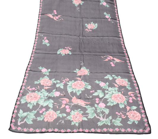 Sushila Vintage Black Dupatta Digital Printed Birds Pure Organza Long Stole