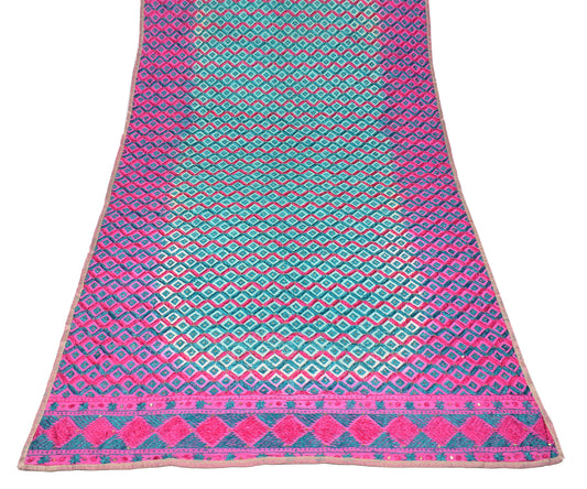Sushila Vintage Green Magenta Heavy Dupatta Art Silk Bagh Phulkari Long Stole