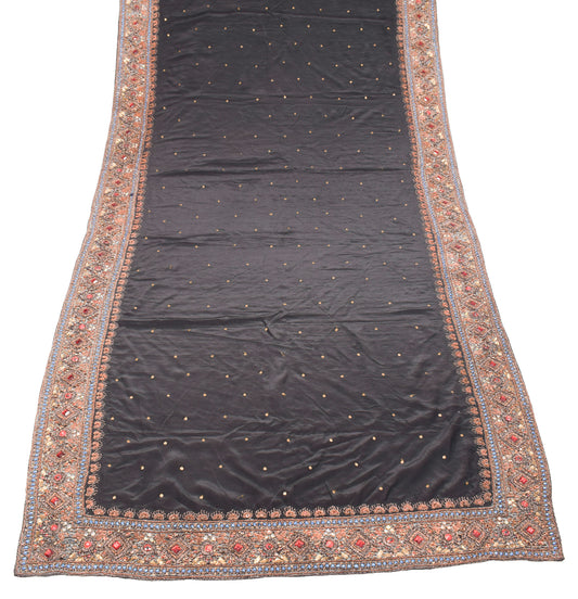 Sushila Vintage Zardozi Work Heavy Dupatta Pure Crepe Silk Black Long Stole