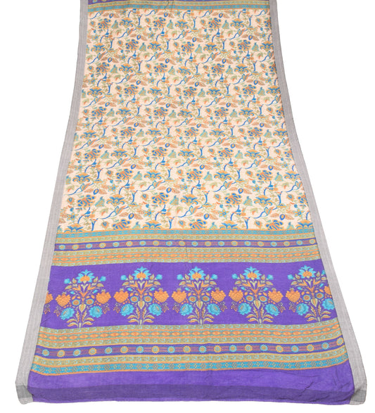 Sushila Vintage Cream Woven Dupatta Floral Printed Pure Woolen Soft Long Stole