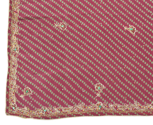 Sushila Vintage Maroon Dupatta Pure Chiffon Hand Beaded Long Stole Wrap