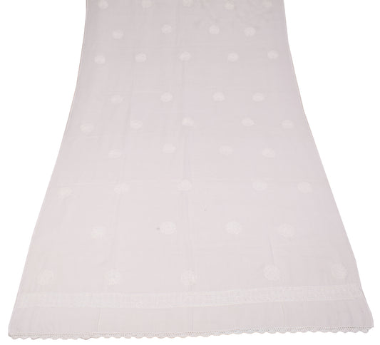Sushila Vintage White Dupatta FABRCI Lucknowi Chikankari Art Cotton Long Stole