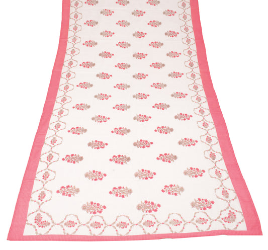 Sushila Vintage Floral Hand Block Dupatta Pure Cotton Cream Long Stole Wrap