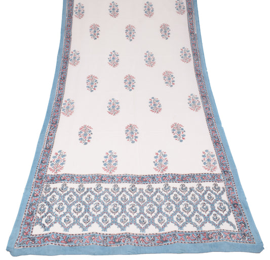 Sushila Vintage Floral White Dupatta Hand Block Pure Cotton Soft Long Stole