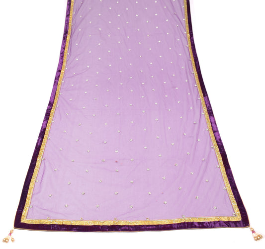 Sushila Vintage Purple Net Mesh Dupatta Stone Work Velvet Border Long Stole