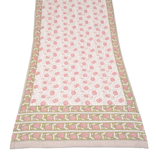 Sushila Vintage White Floral Dupatta Block Print Pure Cotton Silk Long Stole