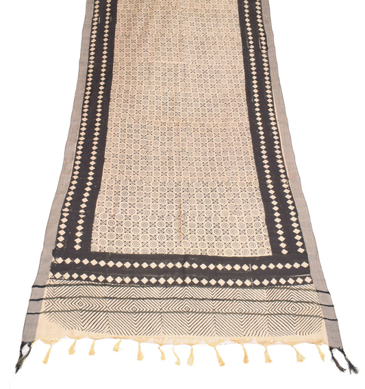 Sushila Vintage Beige Dupatta Hand Block Printed Pure Woolen Soft Long Stole