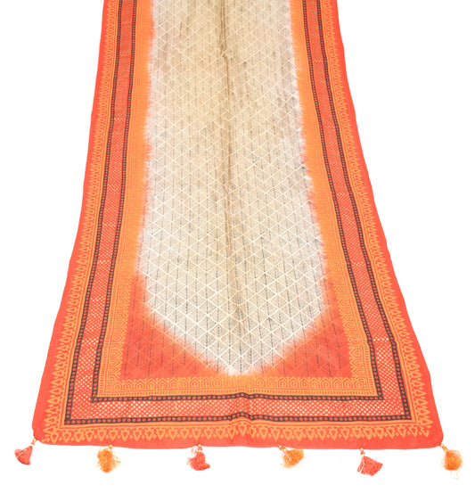 Sushila Vintage Beige Pure Silk Dupatta Hand Block Printed Leaf Soft Long Stole