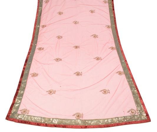 Sushila Vintage Carrot Red Dupatta Net Mesh Zari Stone Work Long Stole