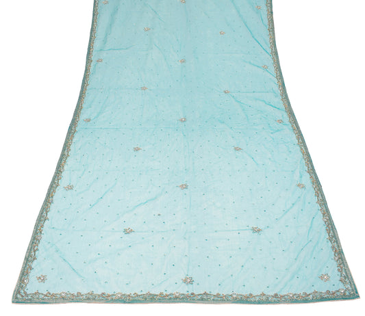 Sushila Vintage Teal Blue Dupatta Sequins Glass Beads Embellish Net Long Stole