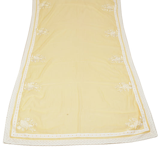 Sushila Vintage Floral Embroidered Dupatta Yellow Art Silk Long Stole Veil
