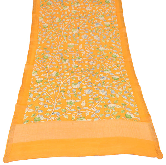 Sushila Vintage Yellow Kalamkari Dupatta Hand Printed Pure Cotton Silk Long Stole