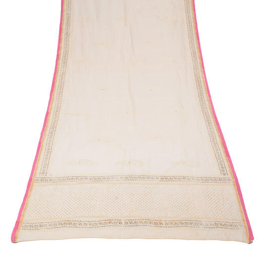 Sushila Vintage Beige Dupatta Hand Block Pure Cotton Silk Long Stole Wrap