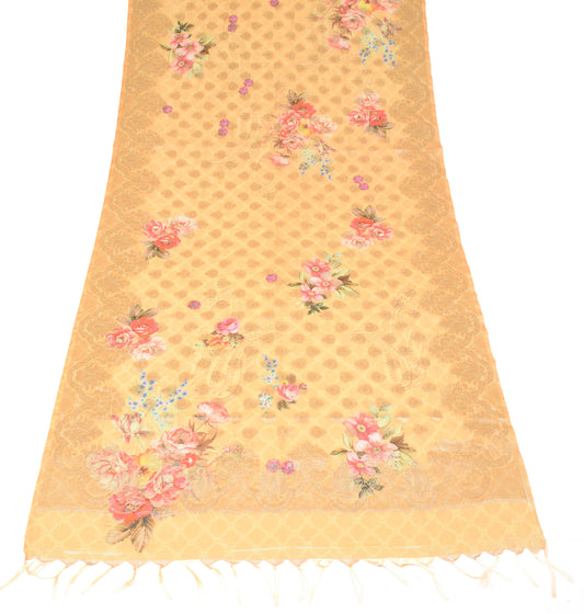 Sushila Vintage Yellow Floral Dupatta Digital Printed Art Cotton Silk Long Stole