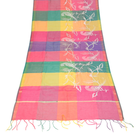 Sushila Vintage Birds Embroidered Dupatta Multi-Color Art Cotton Silk Long Stole