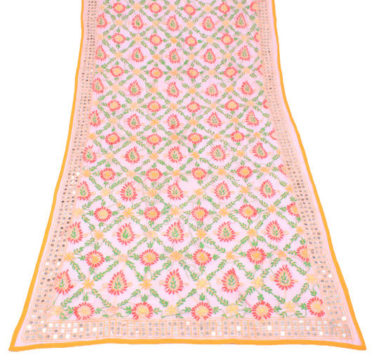 Sushila Vintage Floral Pink Dupatta Hand Embroidered Art Georgette Long Stole