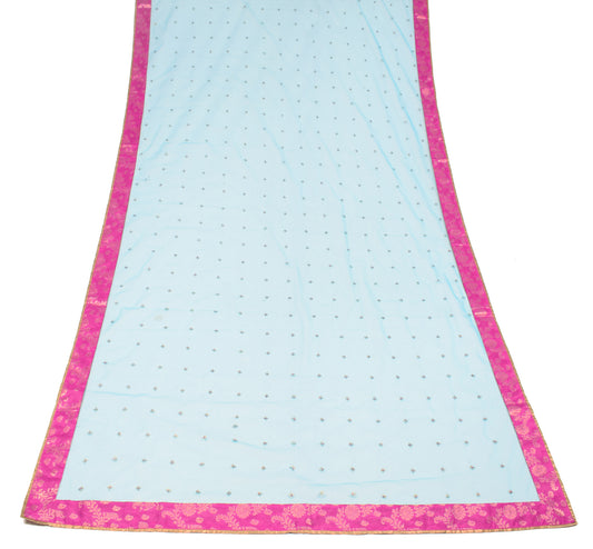 Sushila Vintage Turquoise Blue Net Dupatta with Magenta Border Long Stole Veil