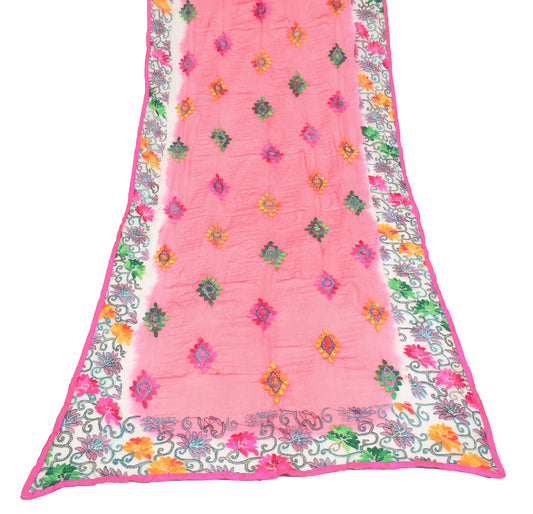 Sushila Vintage Magenta Dupatta Pure Chiffon Hand Embroidered Long Stole Veil