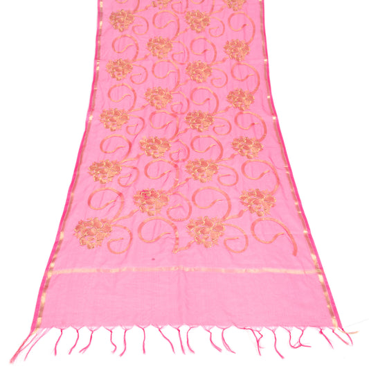 Sushila Vintage Zari Embroidered Dupatta Magenta Art Silk Floral Long Stole Wrap
