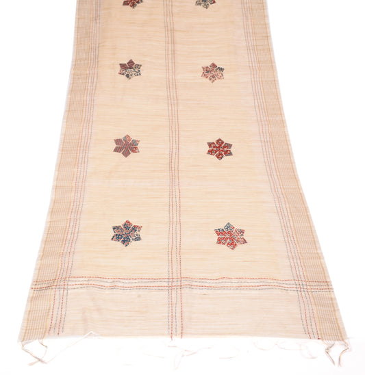 Sushila Vintage Beige Dupatta Art Cotton Silk Applique Work Long Stole