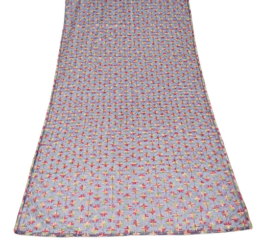 Sushila Vintage Blue Dupatta Bagh Phulkari Art Chiffon Long Stole Veil