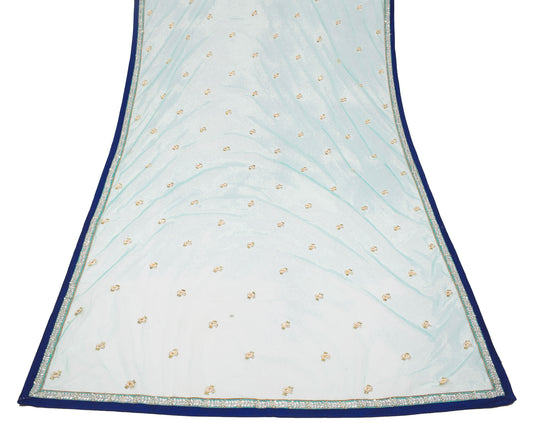 Sushila Vintage Turquoise Blue Dupatta Stone Work Net Long Stole Veil