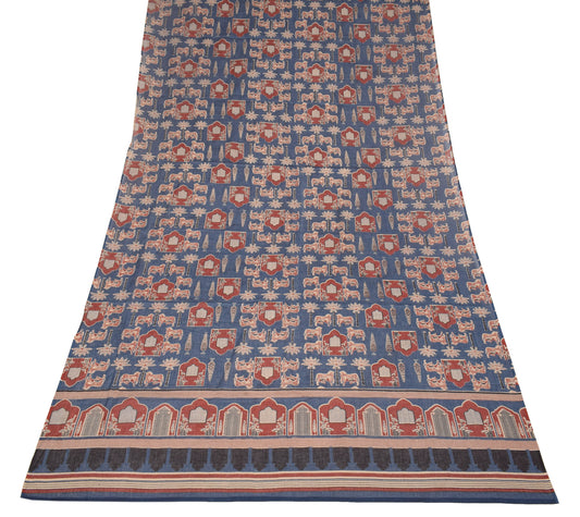 Sushila Vintage Blue Block Print Dupatta Pure Cotton Soft Long Stole Wrap