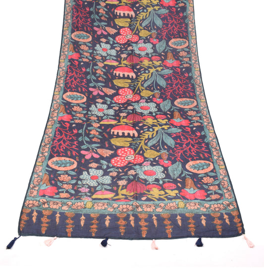 Sushila Vintage Muslin Dark Blue Dupatta Flower Jaal Digital Print Long Stole