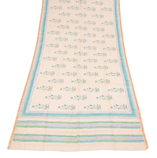 Sushila Vintage Beige Dupatta Hand Block Printed Pure Cotton Silk Long Stole