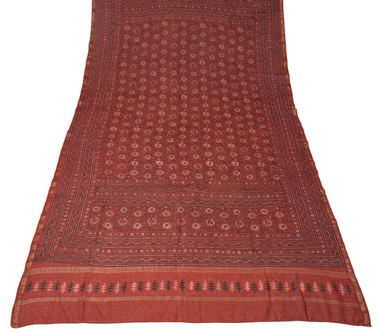 Sushila Vintage Brown Dupatta Printed Pure Cotton Silk Hand Block Long Stole