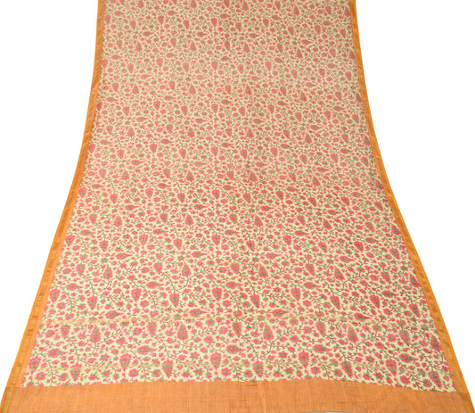 Sushila Vintage Yellow Dupatta Printed Hand Block Pure Cotton Silk Long Stole