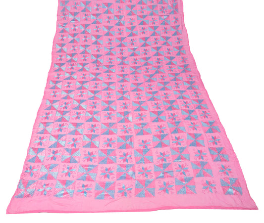 Sushila Vintage Pink Bagh Phulkari Dupatta Pure Chiffon Handmade Long Stole