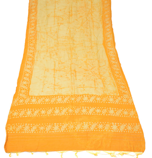 Sushila Vintage Yellow Dupatta Printed Batik Pure Cotton Silk Long Stole