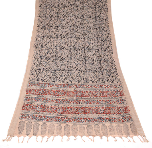 Sushila Vintage Handblock Printed Kalamkari Dupatta Printed Pure Cotton Black Long Stole