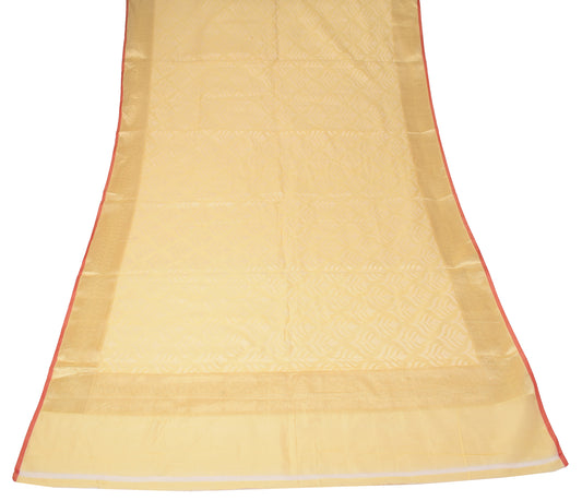 Sushila Vintage Yellow Dupatta Art Cotton Silk Floral Brocade Woven Long Stole
