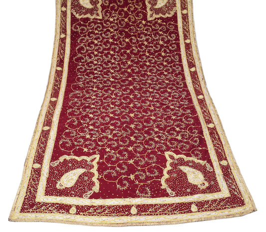 Sushila Vintage Heavy Velvet Dupatta Zardoiz Dabka Work Maroon Long Stole