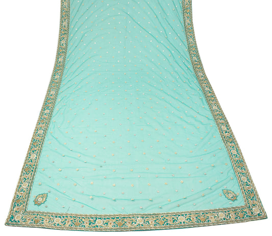 Sushila Vintage Aqua Green Heavy Dupatta Net Zardozi Stone Work Long Stole