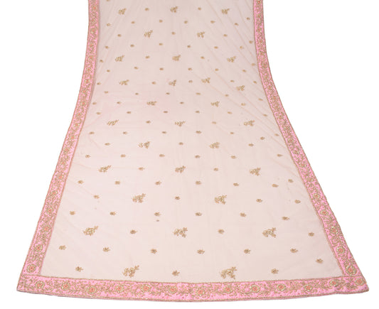 Sushila Vintage Pink Heavy Dupatta Zardozi Work Net Mesh Wedding Long Stole