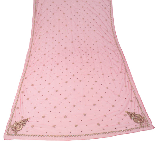 Sushila Vintage Pink Net Mesh Dupatta Zardozi Embroidered Wedding Long Stole