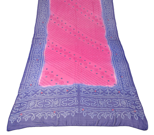 Sushila Vintage Pink Blue Dupatta Printed Bandhani Pure Georgette Long Stole Veil