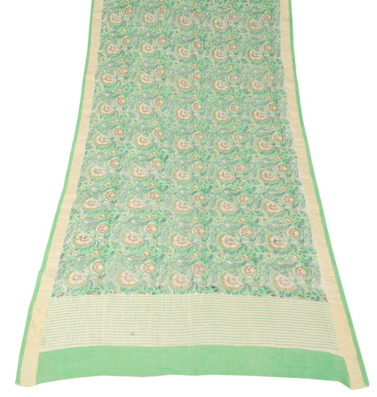 Sushila Vintage Green Hand Block Dupatta Pure Cotton Silk Printed Long Stole