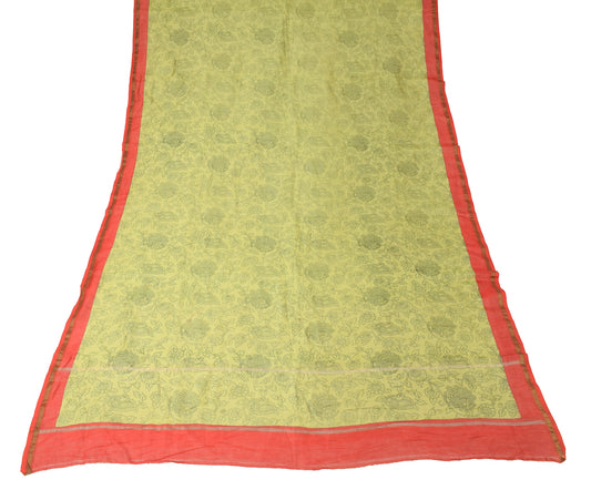 Sushila Vintage Green Kalamkari Dupatta Hand Printed Pure Cotton Silk Long Stole Wrap