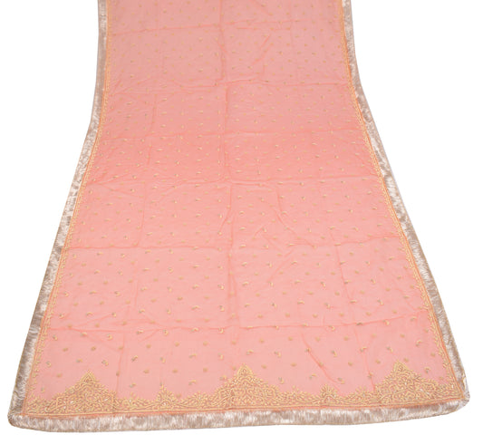 Sushila Vintage Peach Zardozi Work Dupatta Pure Organza HEAVY Long Stole