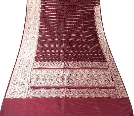 Sushila Vintage Heavy Saree Pure Satin Silk Banarasi Brocade Maroon Sari Fabric