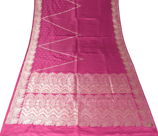 Sushila Vintage Heavy Saree Pure Satin Silk Banarasi Brocade Pink Sari Fabric