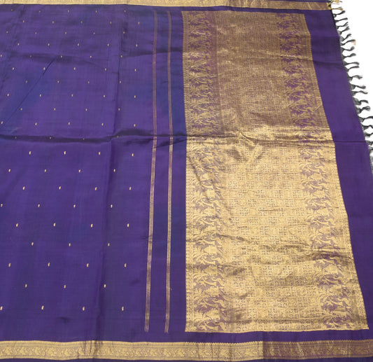 Vintage Dark Purple Scrap Saree 100% Pure Silk Zari Brocade Sari Remnant Fabric