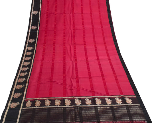 Sushila Vintage 100%Pure Silk Scrap Saree Antique Zari Border Soft Sari Fabric