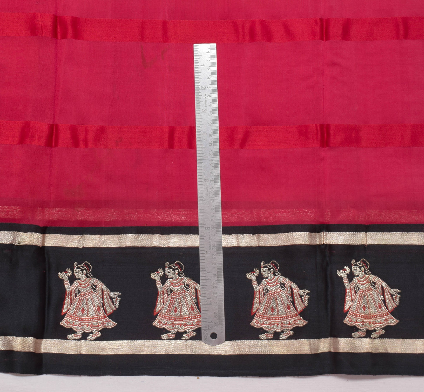 Sushila Vintage 100%Pure Silk Scrap Saree Antique Zari Border Soft Sari Fabric